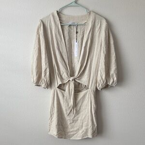 STILLWATER NWT Linen Blend Cream White Cutout Dress Size M Lagenlook Boho